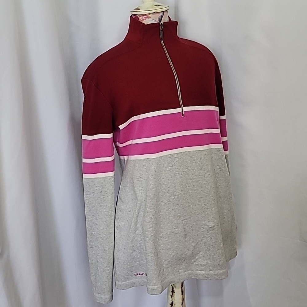 ESCADA SPORT Pullover Cotton Spandex Quarter Zip Colourblock Maroon Vintage